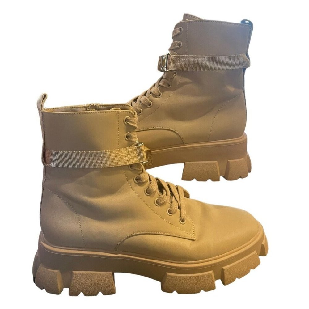 Steve Madden Thora P Combat Lug Grunge Chunky Heel Boot Tan Womens Size 11